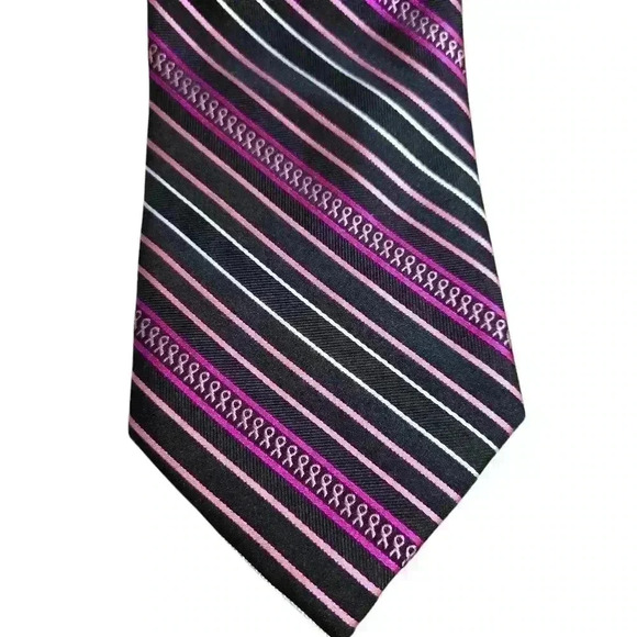 Diane Katzman Pink Ribbon Necktie Silk  3.5” Wide - Picture 3 of 7